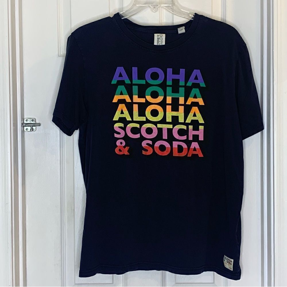 Scotch and Soda Aloha Gradient Artwork T-Shirt Black Rainbow Pride Art Small 3D
